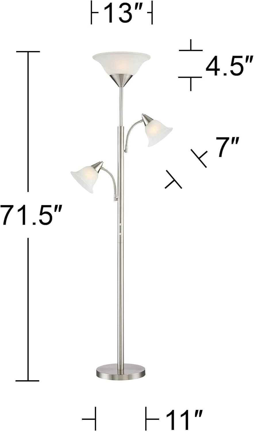 360 Lighting Jordan Modern Torchiere Floor Lamp with Side Lights 71 1/2" Tall Brushed Nickel Alabaster Glass Shade for Living Room Reading Bedroom