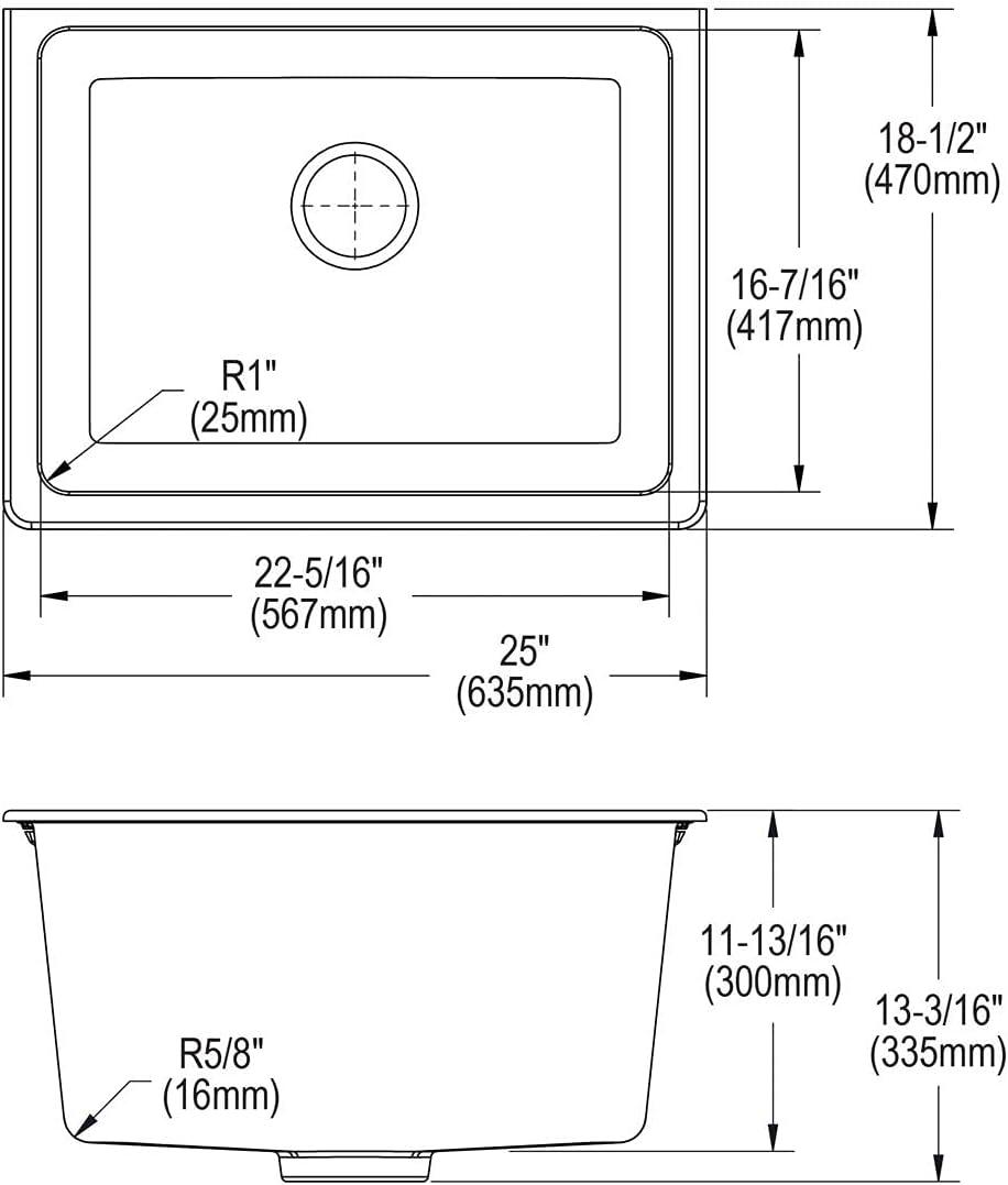 Quartz Classic 25" x 18-1/2" x 11-13/16" Undermount Kitchen Sink with Basket strainer