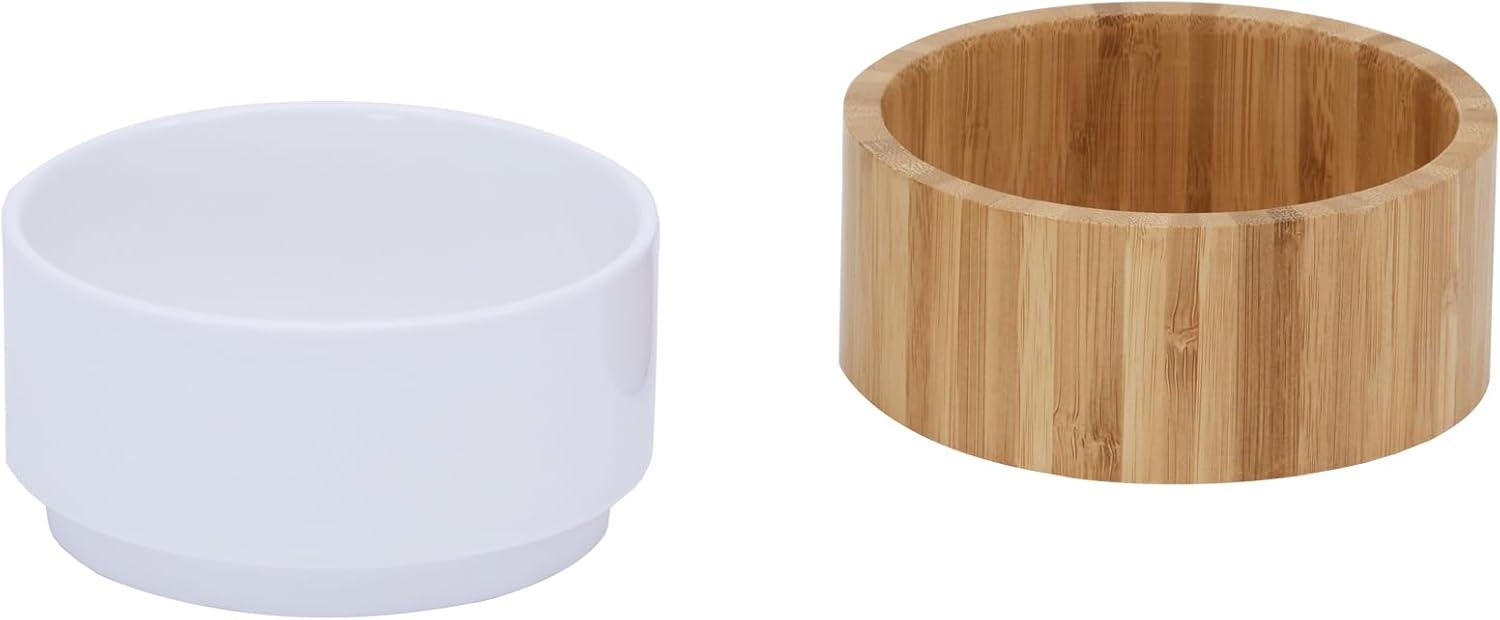 Teamson Pets Billie Raised Dishwasher Safe Ceramic Pet Bowl with Bamboo Stand