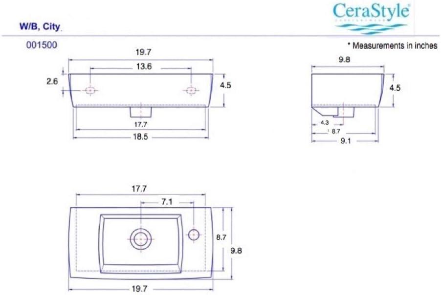 White Rectangular Ceramic Wall-Mount Bathroom Sink with Faucet Hole