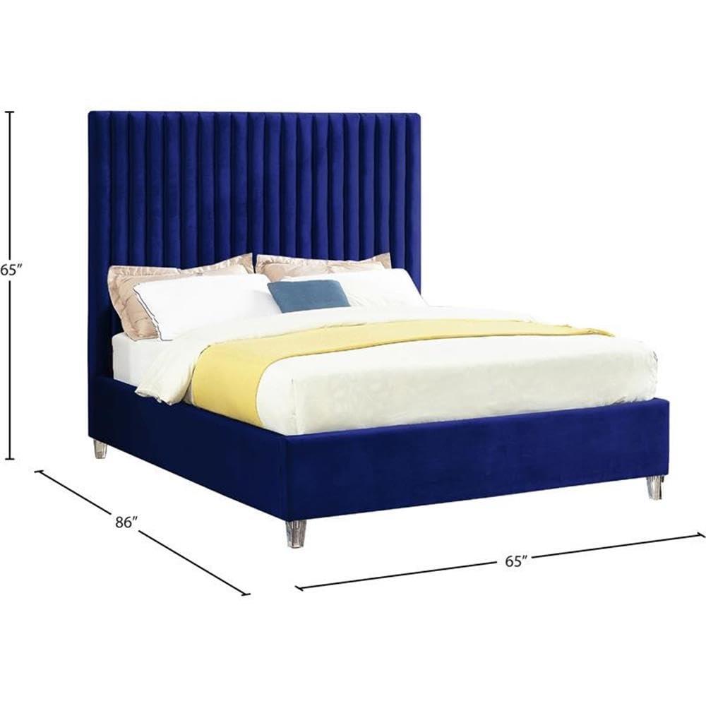 Meridian Furniture Candace Solid Wood Tufted Velvet King Bed in Navy