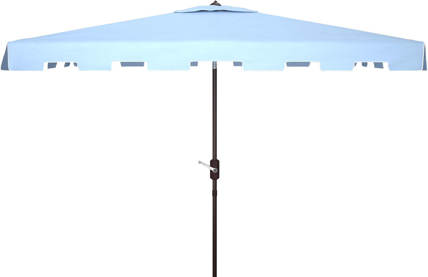 SAFAVIEH Zimmerman 6.5' X 10' Market Crank Patio Umbrella, Baby Blue/White