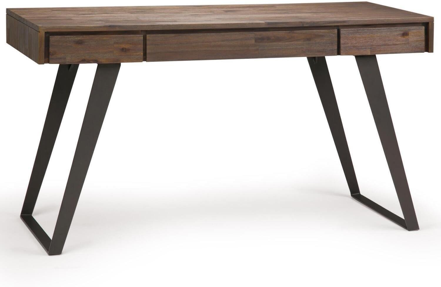 Simpli Home Lowry Solid Acacia Wood Desk, Industrial Style with Keyboard Tray and 2 Drawers