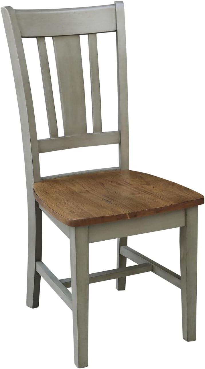 San Remo Solid Wood Splatback Chair in Distressed Hickory/Stone-Set of 2