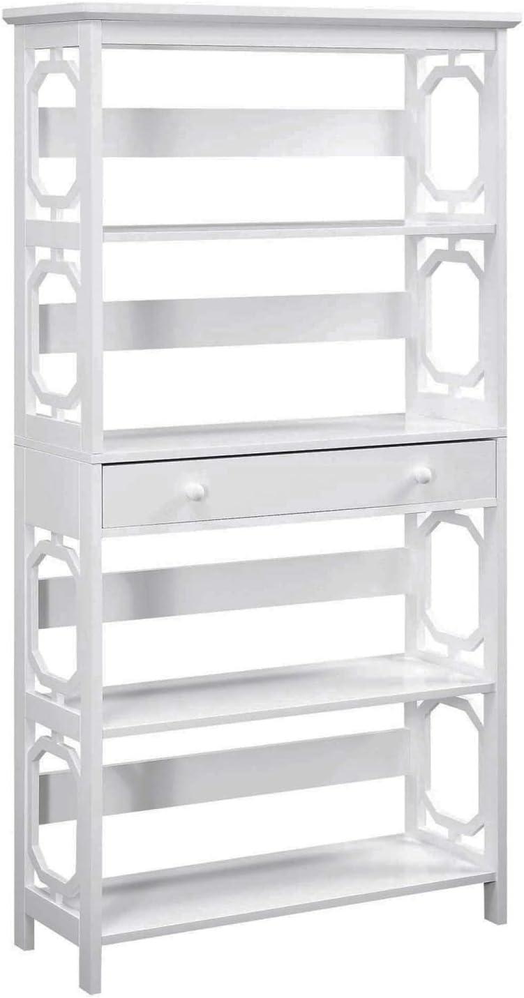 Omega White 5-Tier Bookcase with Spacious Drawer