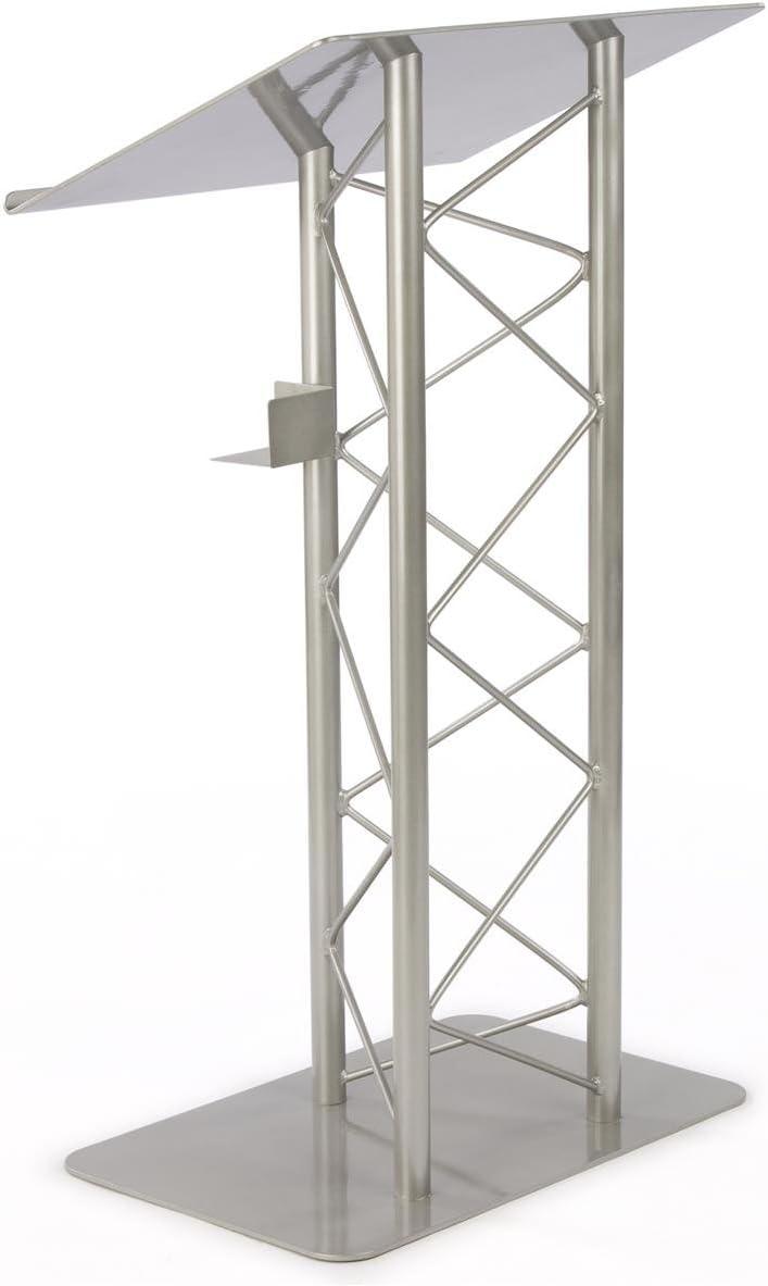 Truss Lectern for Speaker, 27"w x 48"h x 18.5"d, Includes Cup Holder, Silver Podium Stand - Aluminum and Steel Construction (LCTTRSSLV)