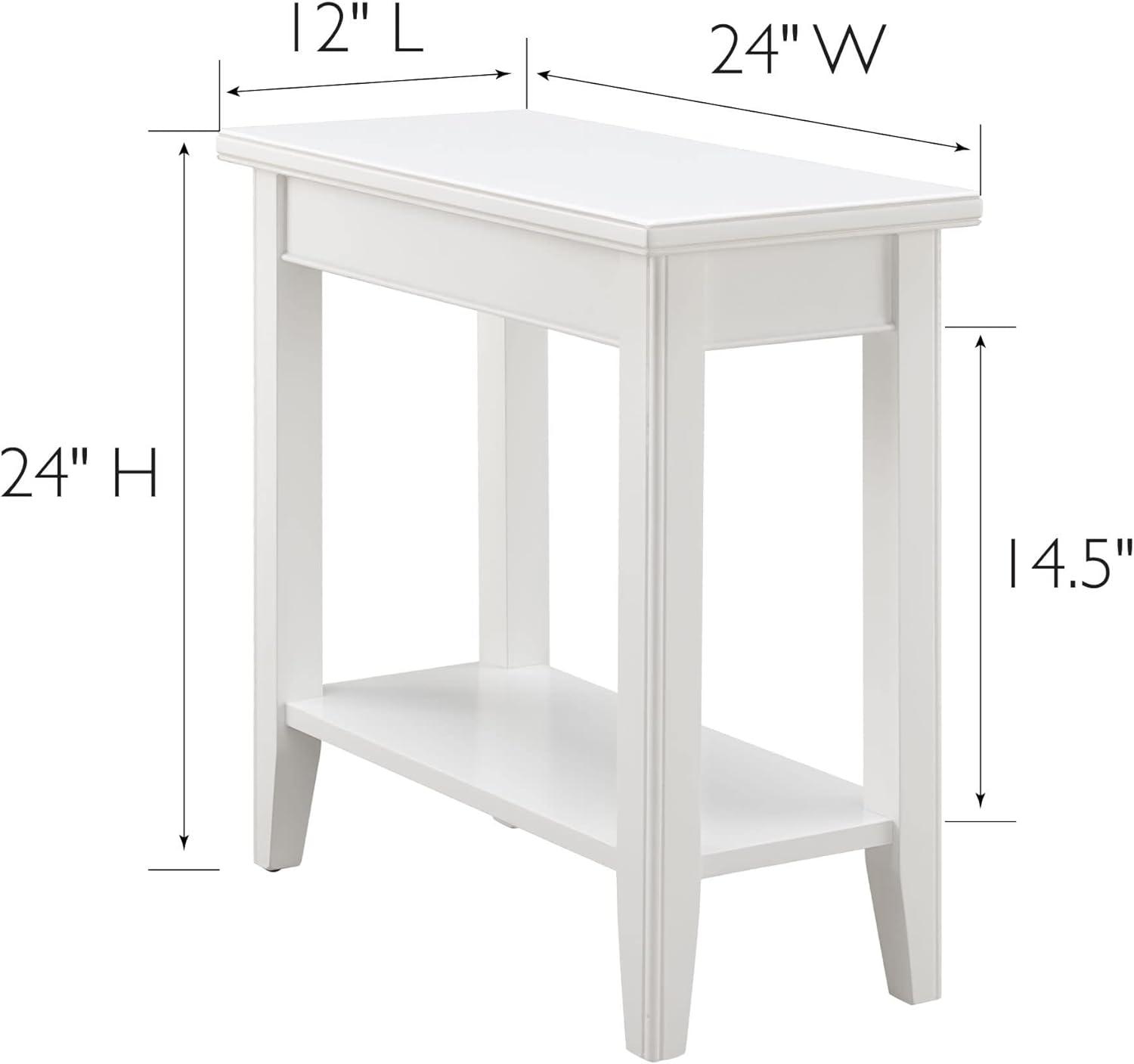 Laurent White Solid Wood Narrow End Table with Shelf