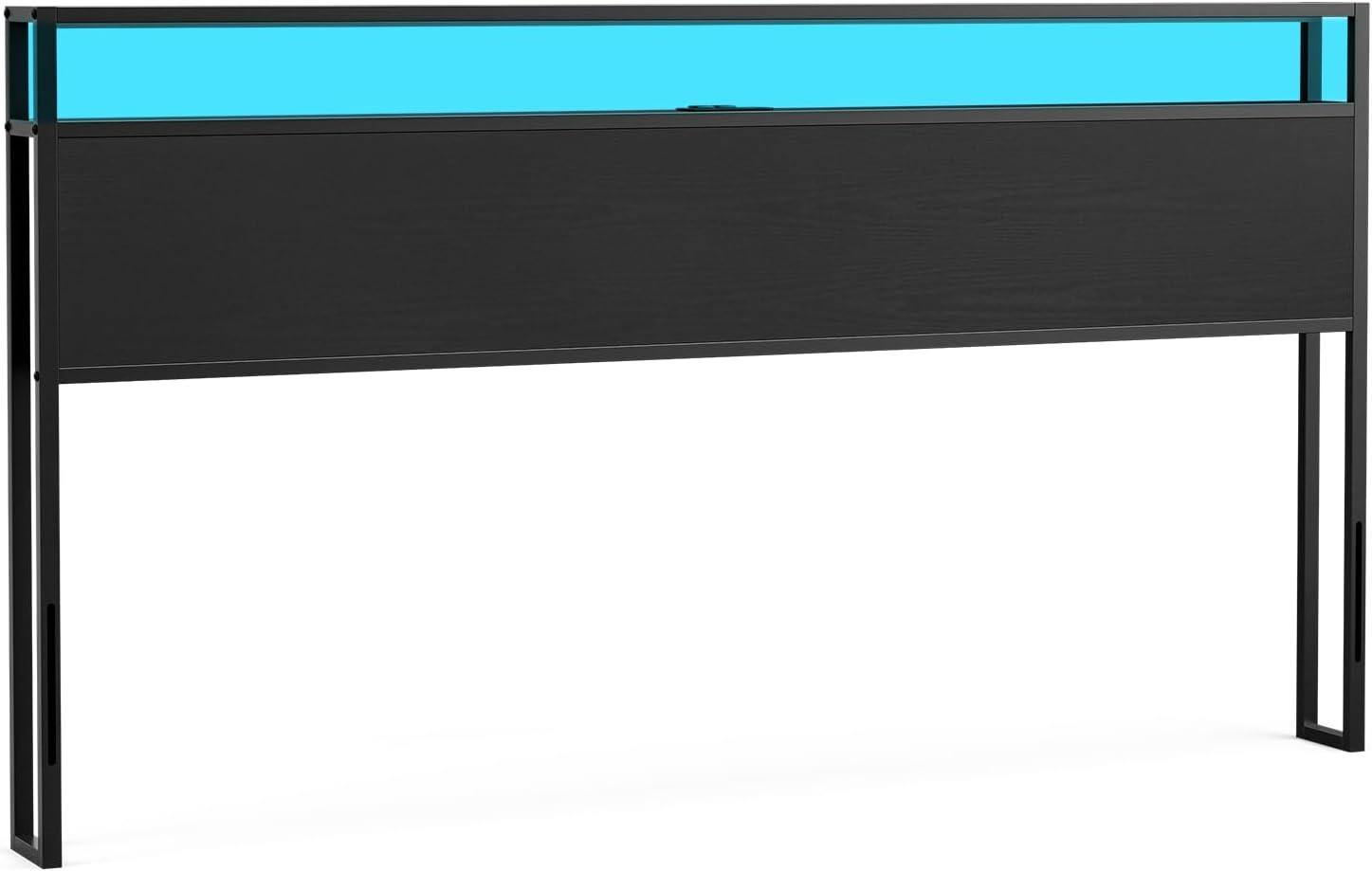 Ivy Bronx Kaiwei Storage Headboard With Led Lights & Charging Station - Industrial Metal And Wood
