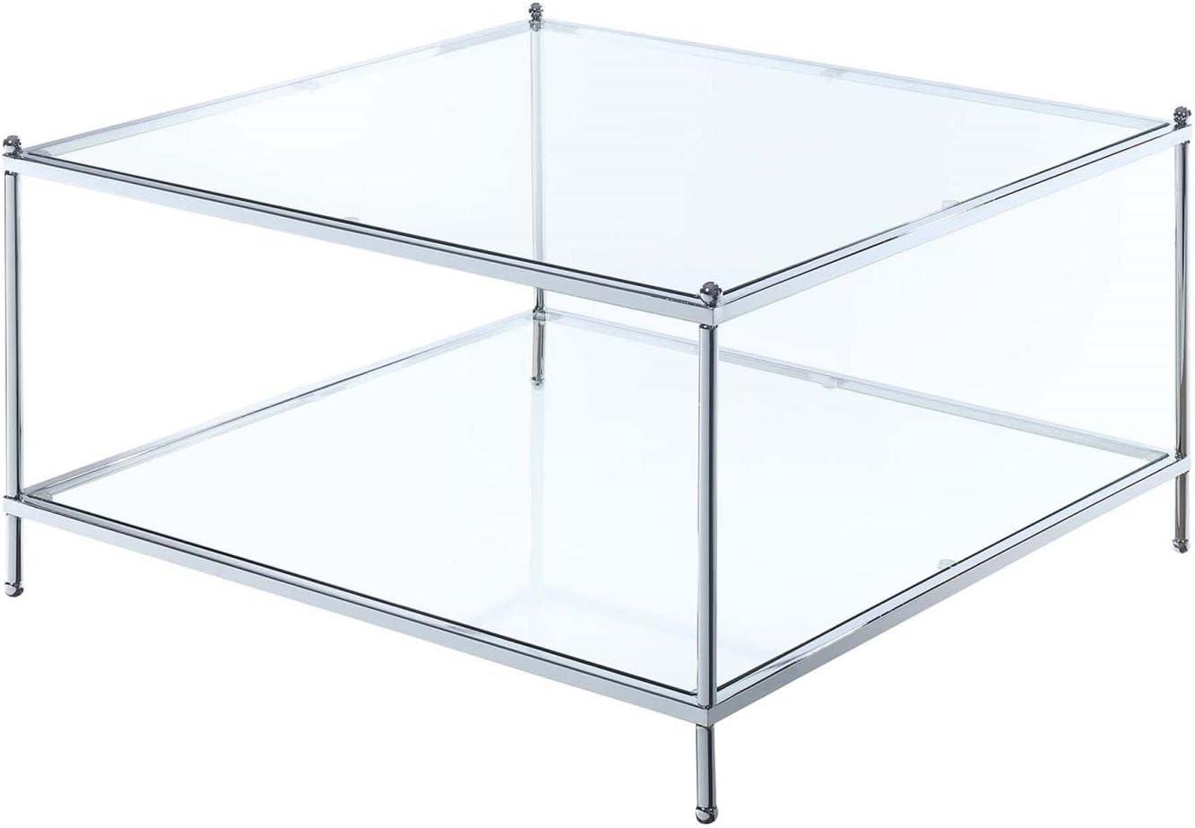 Royal Crest 32" Square Chrome & Glass Coffee Table