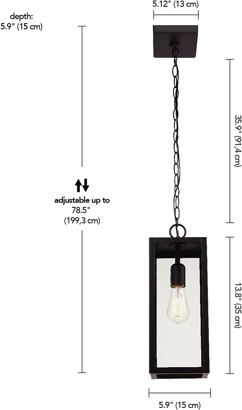 Bowery Matte Black Adjustable Lantern Pendant with Clear Glass Shade