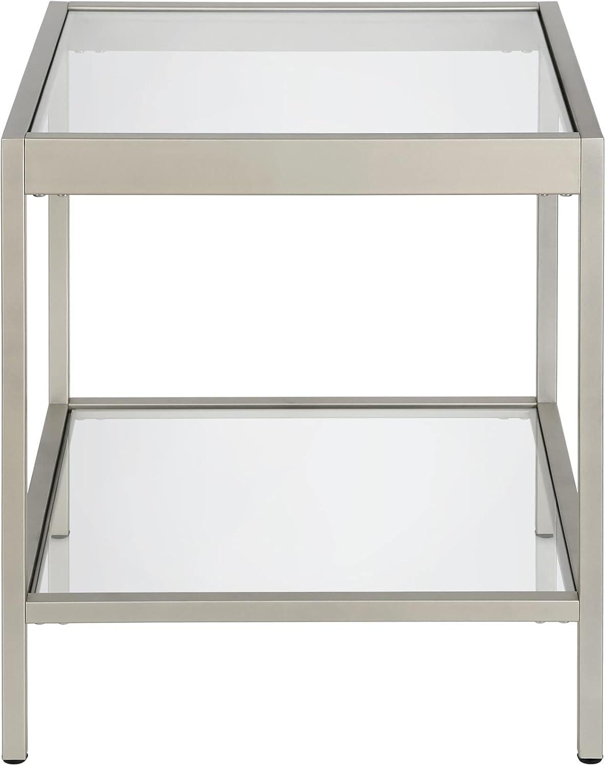 Sleek Nickel & Tempered Glass 20" Square Side Table