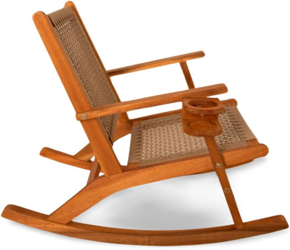 Aspect Living Vega Rocking Chair with Beverage Holder Natural Finish Wooden Chair, Patio, Backyard, Indoor & Outdoor Use - Robust Wood Construction