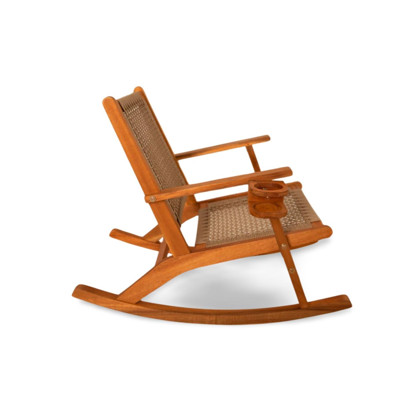 Aspect Living Vega Rocking Chair with Beverage Holder Natural Finish Wooden Chair, Patio, Backyard, Indoor & Outdoor Use - Robust Wood Construction