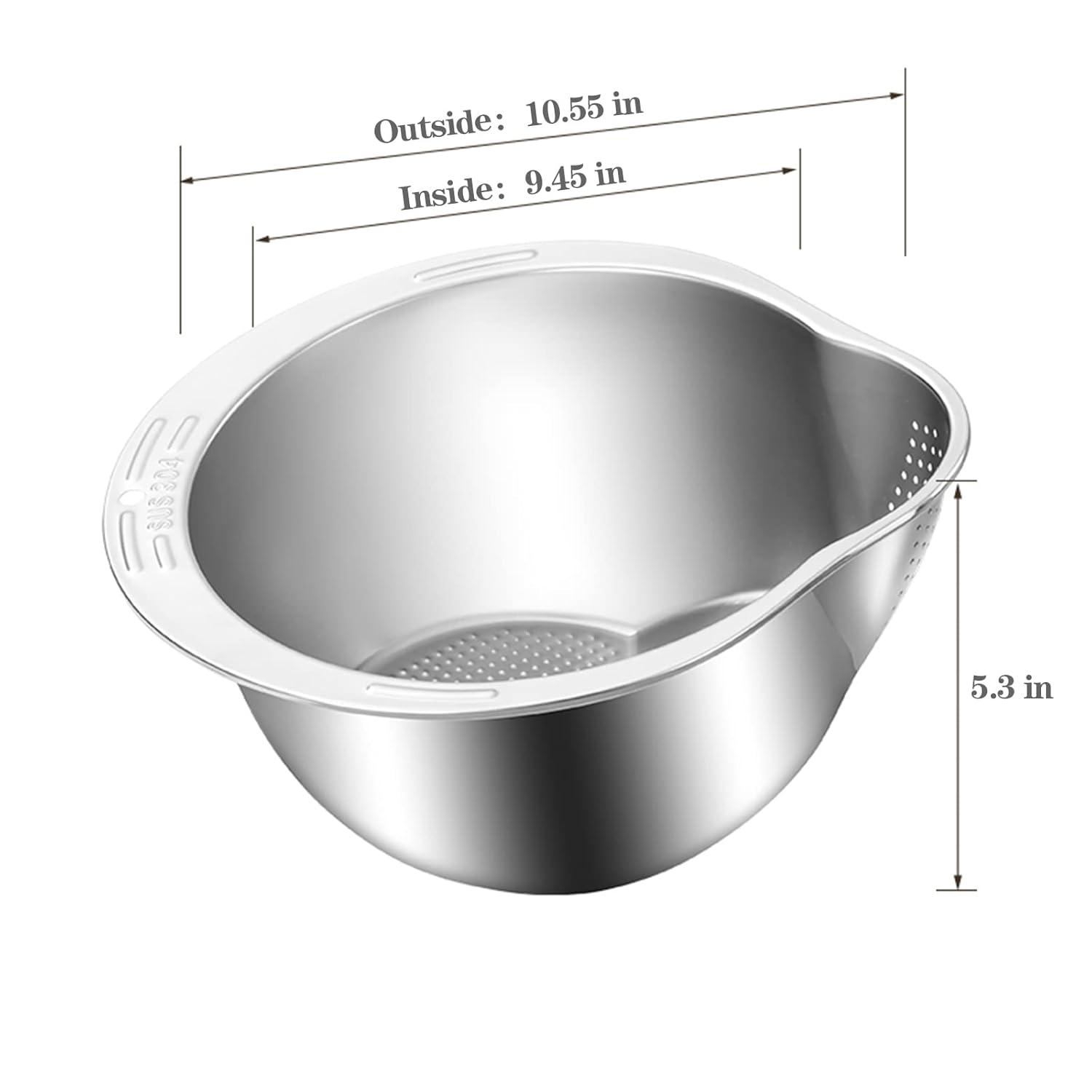 Rice Washer Strainer Bowl - 4-in-1 Washing Bowl for Quinoa, Stainless Steel Rinser With Side Drainers Small Colander for Cleaning Fruits, Vegetables, and Beans - Versatile Kitchen Tool Rice Washing