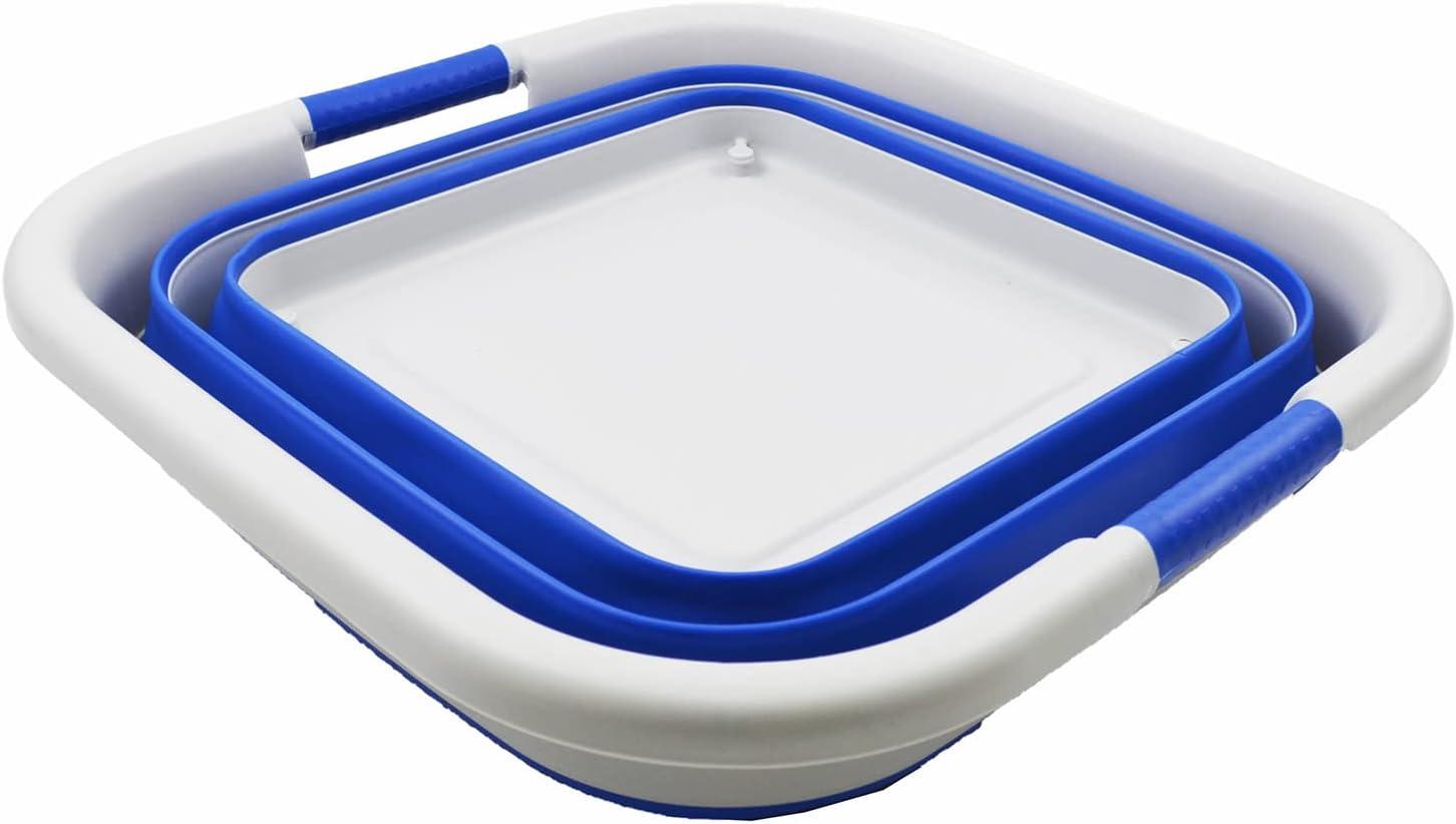 SAMMART 39L (10.3 Gallons)  Collapsible Plastic Laundry Basket with Wheels, Grey/Purplish Blue