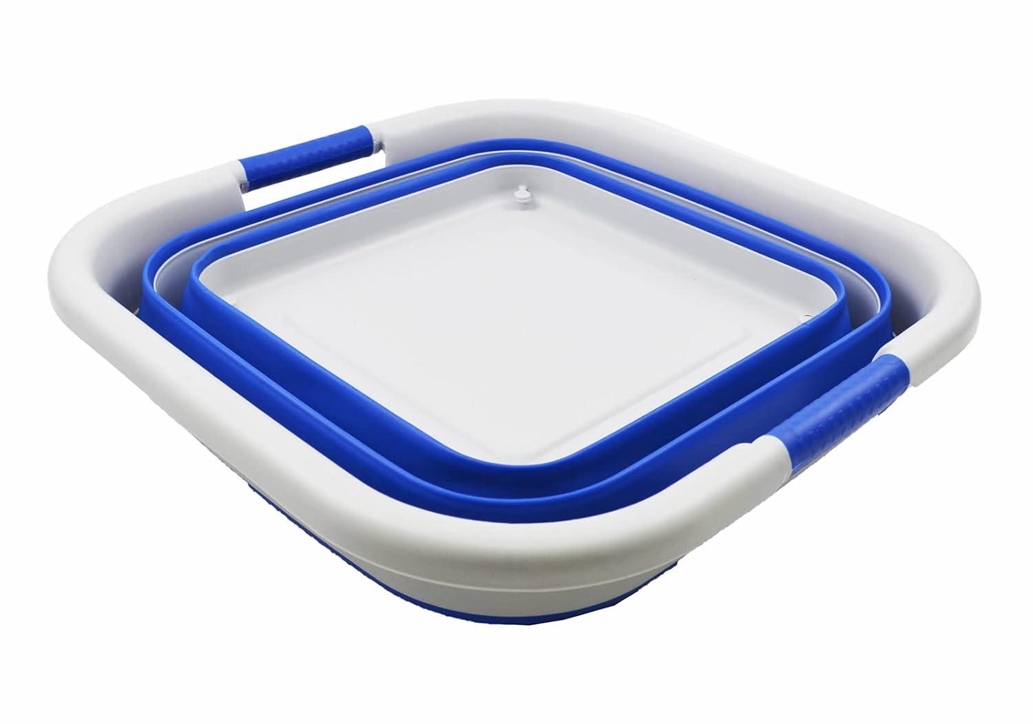 SAMMART 39L (10.3 Gallons)  Collapsible Plastic Laundry Basket with Wheels, Grey/Purplish Blue