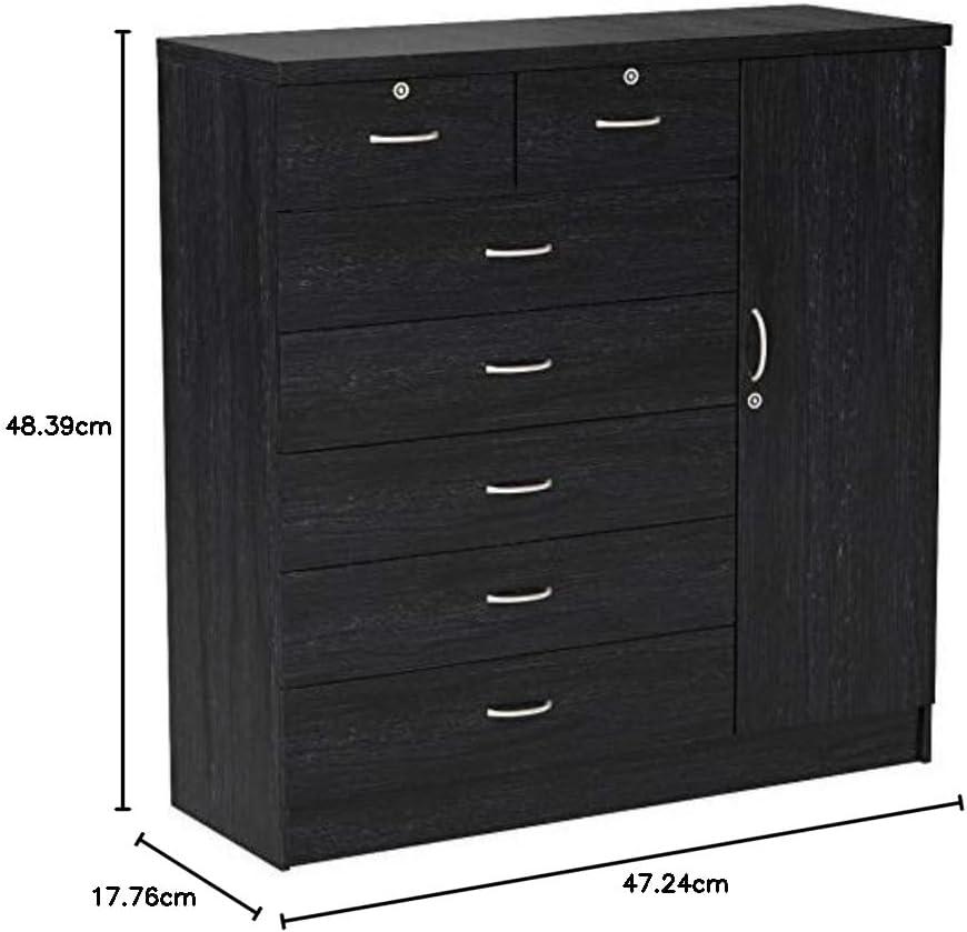 Hodedah 7 Drawer 1 Door Chest, Black