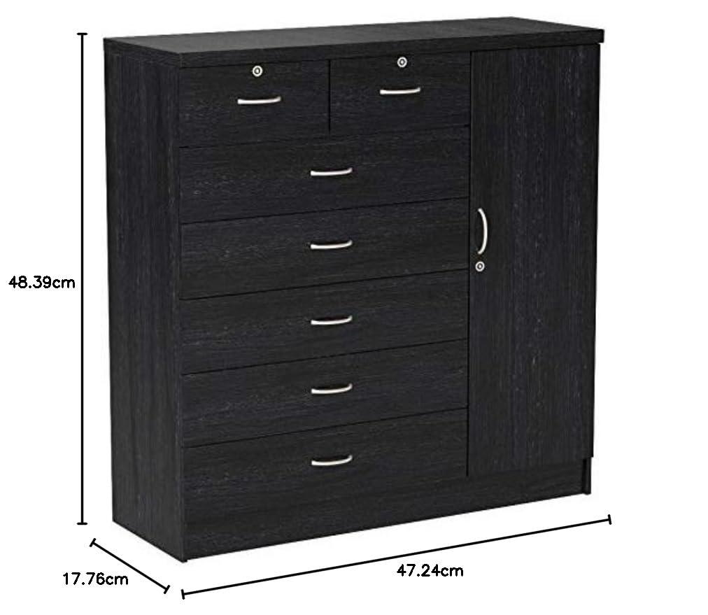 Hodedah 7 Drawer 1 Door Chest, Black