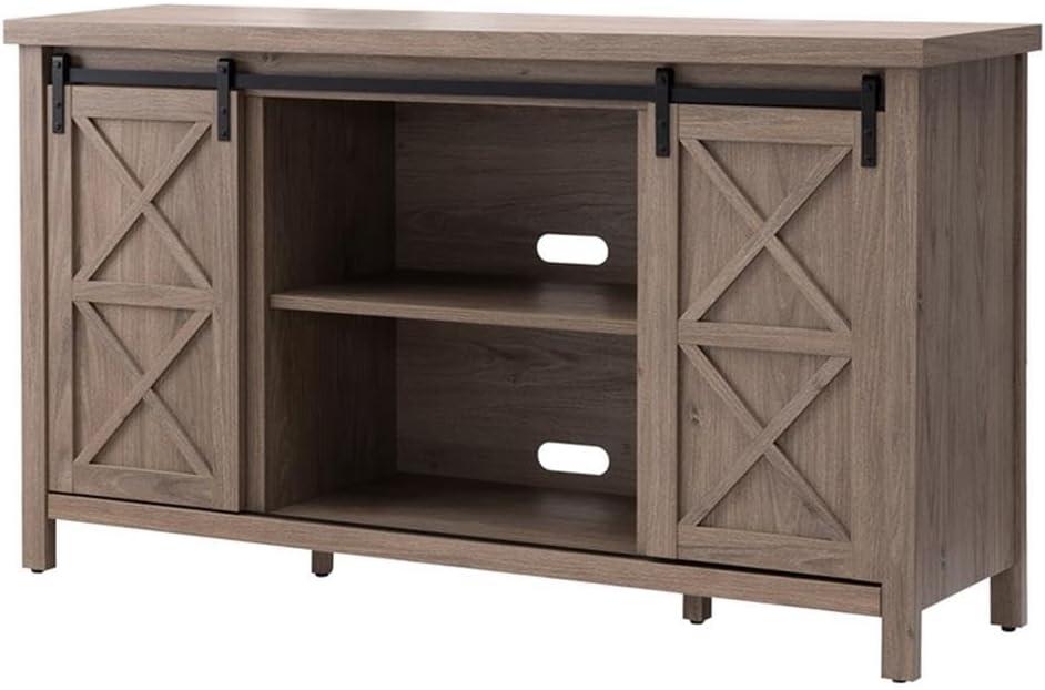 Evelyn&Zoe Elmwood Rectangular TV Stand for TV's up to 65", Antiqued Gray Oak