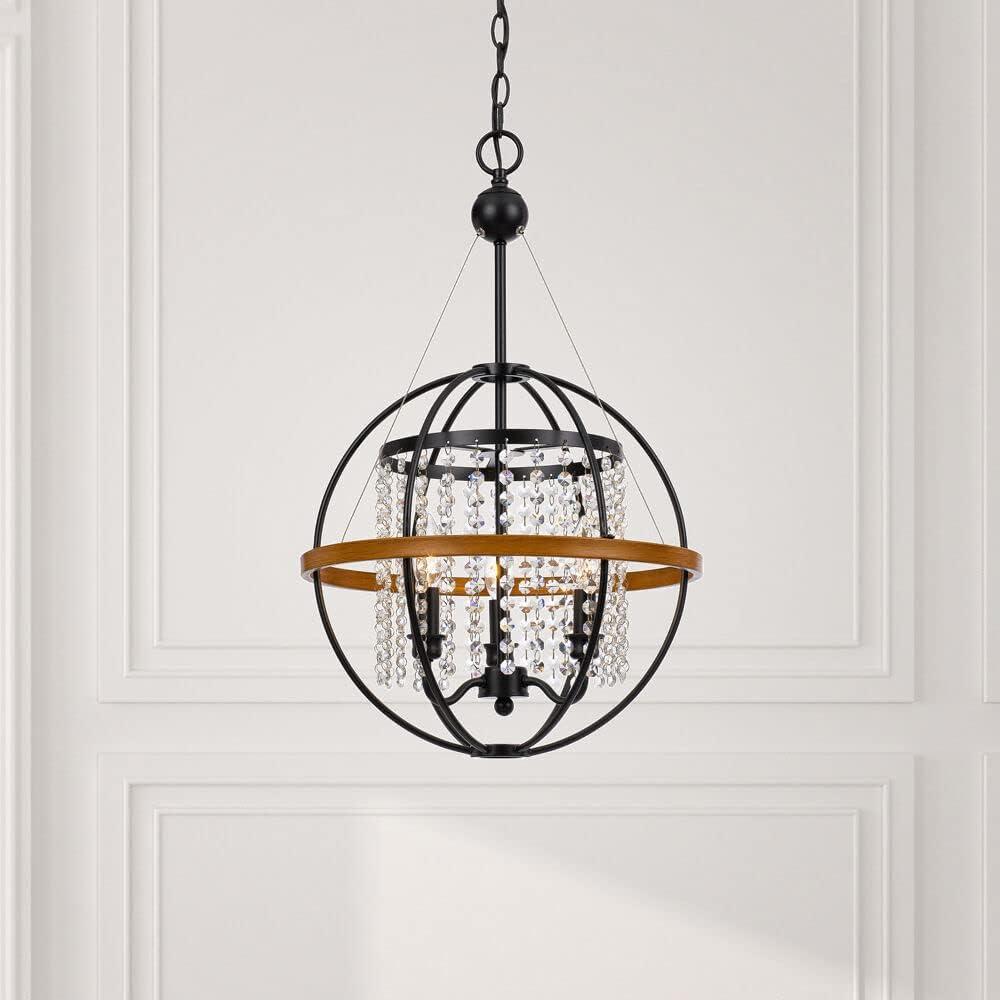 Emmilene Black Metal and Crystal Beaded Sphere Pendant Light