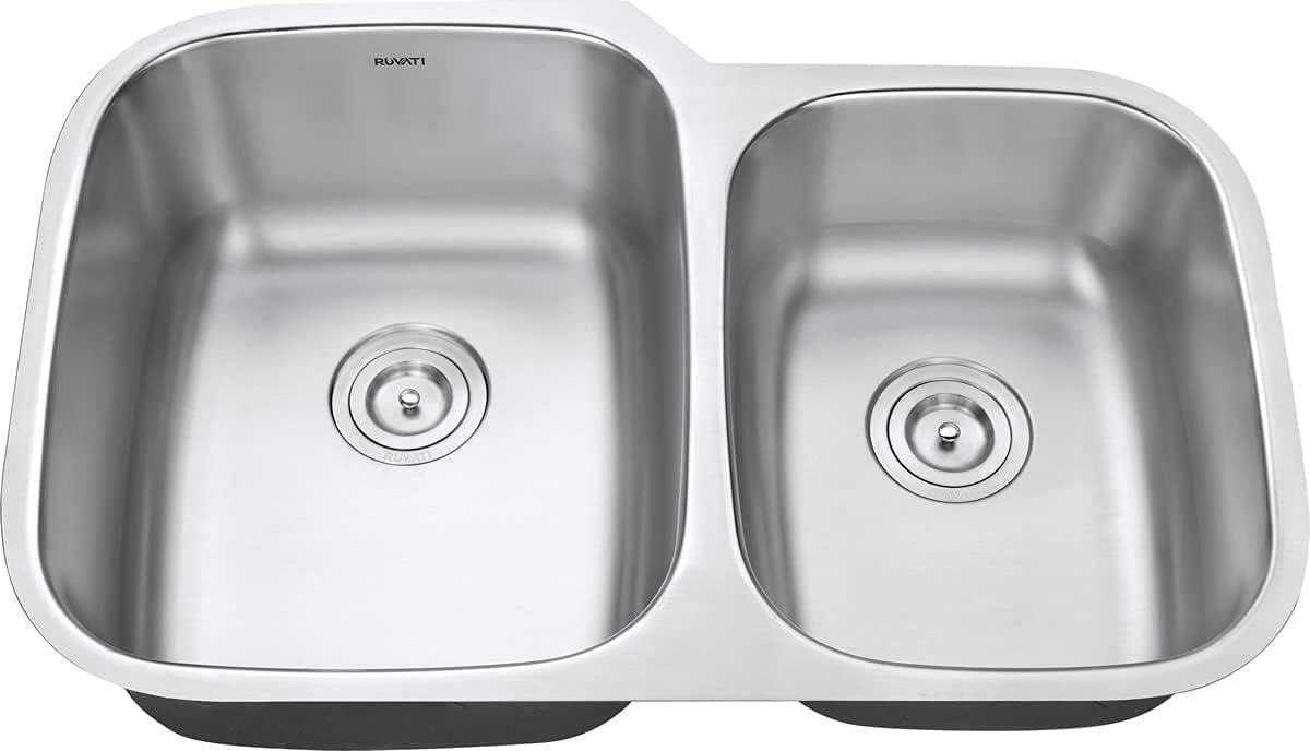 Ruvati 32-inch Undermount 60/40 Double Bowl 16 Gauge Stainless Steel Kitchen Sink