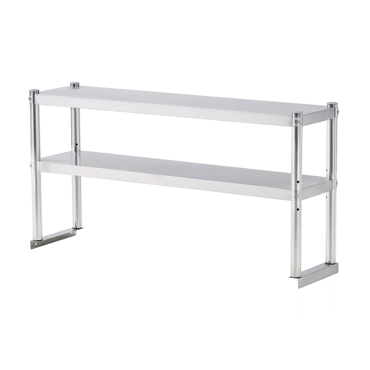STRELECT 12"x48" Stainless Steel Overshelf for Prep & Work Table, NSF Commercial Adjustable Double Deck Overshelf 2 Tier for Restaurant, Bar, Utility Room, Kitchen and Garage