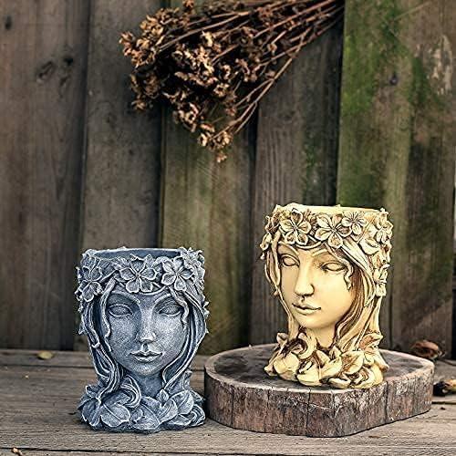 Winston Porter Head Planter Face Flower Pot Goddess Statue Planter Decorative Girl Portrait Planter Indoor Outdoor Girl Face Flower Vase Container Planter (Gray)