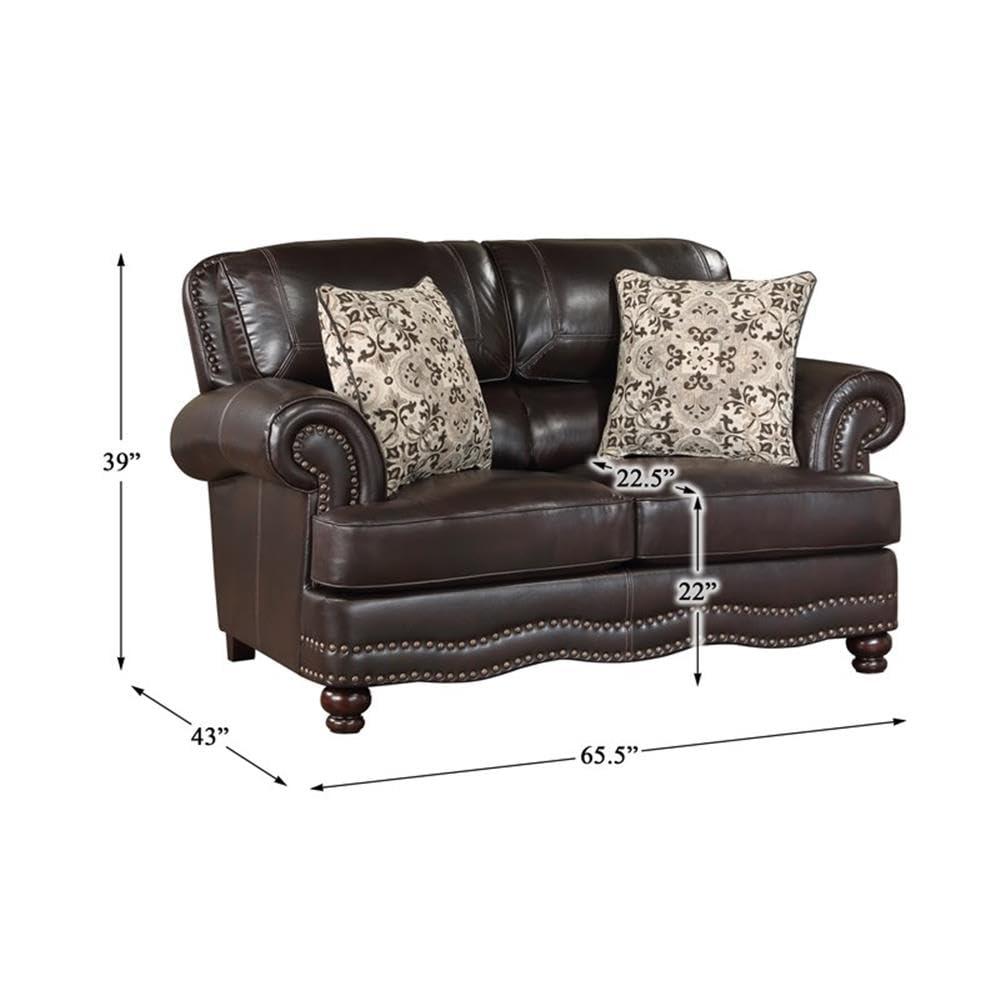 Lexicon Milford Faux Leather 2-Piece Upholstered Sofa Set in Brown