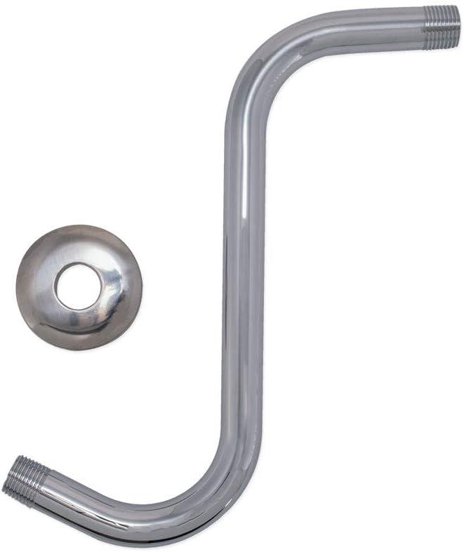 8-Inch Chrome S-Shaped Brass Shower Arm with Flange