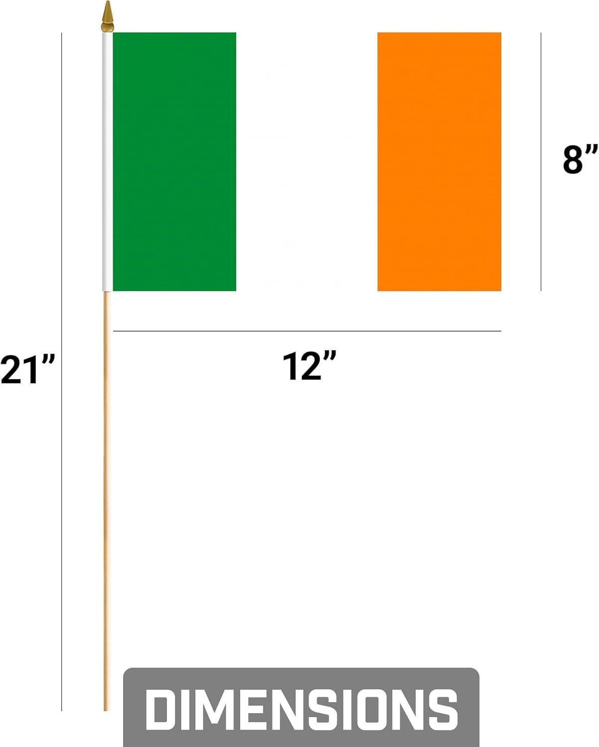 8x12 Inch Irish Handheld Flags with Wooden Sticks and Gold Spear Tips