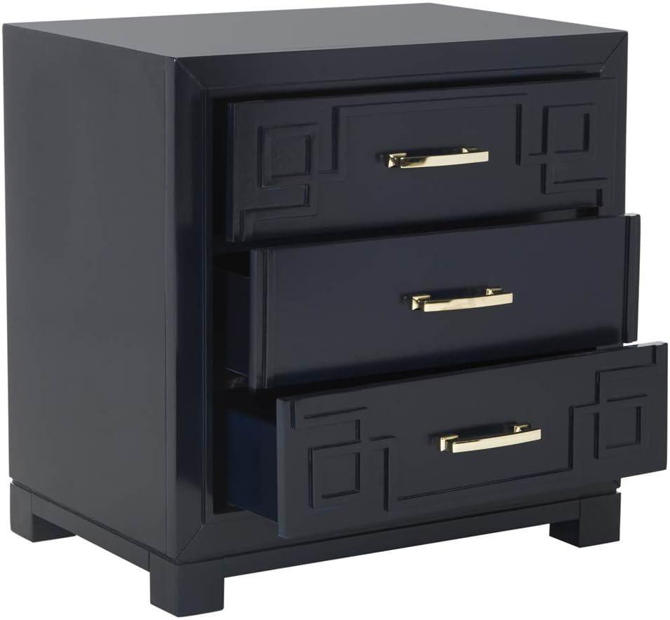 Raina 3 Drawer Greek Key Nightstand - Navy - Safavieh