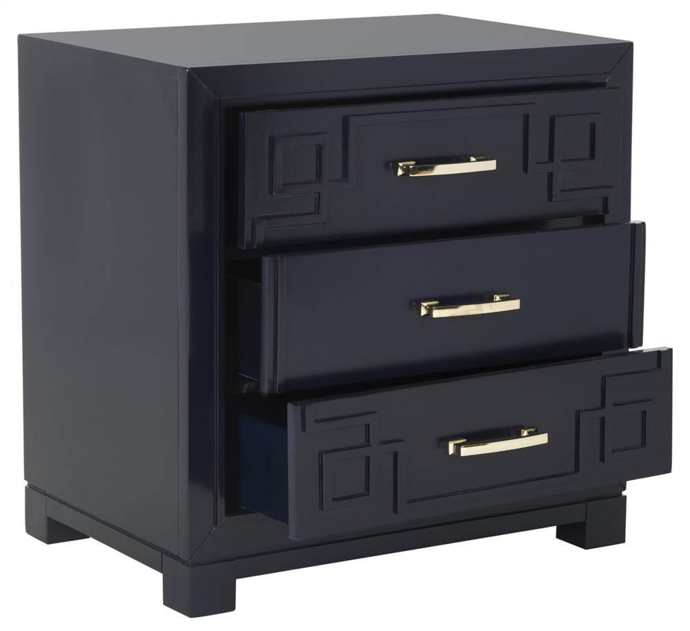 Raina 3 Drawer Greek Key Nightstand - Navy - Safavieh