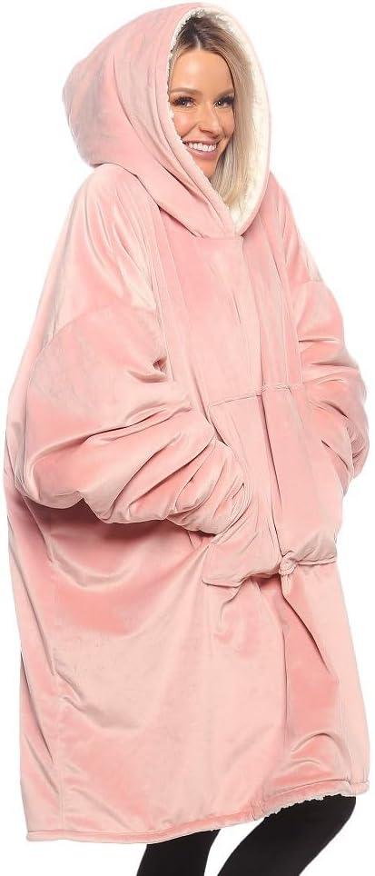 THE COMFY Original | Oversized Microfiber & Sherpa Wearable Blanket, Seen On Shark Tank, One Size Fits All (Blush)