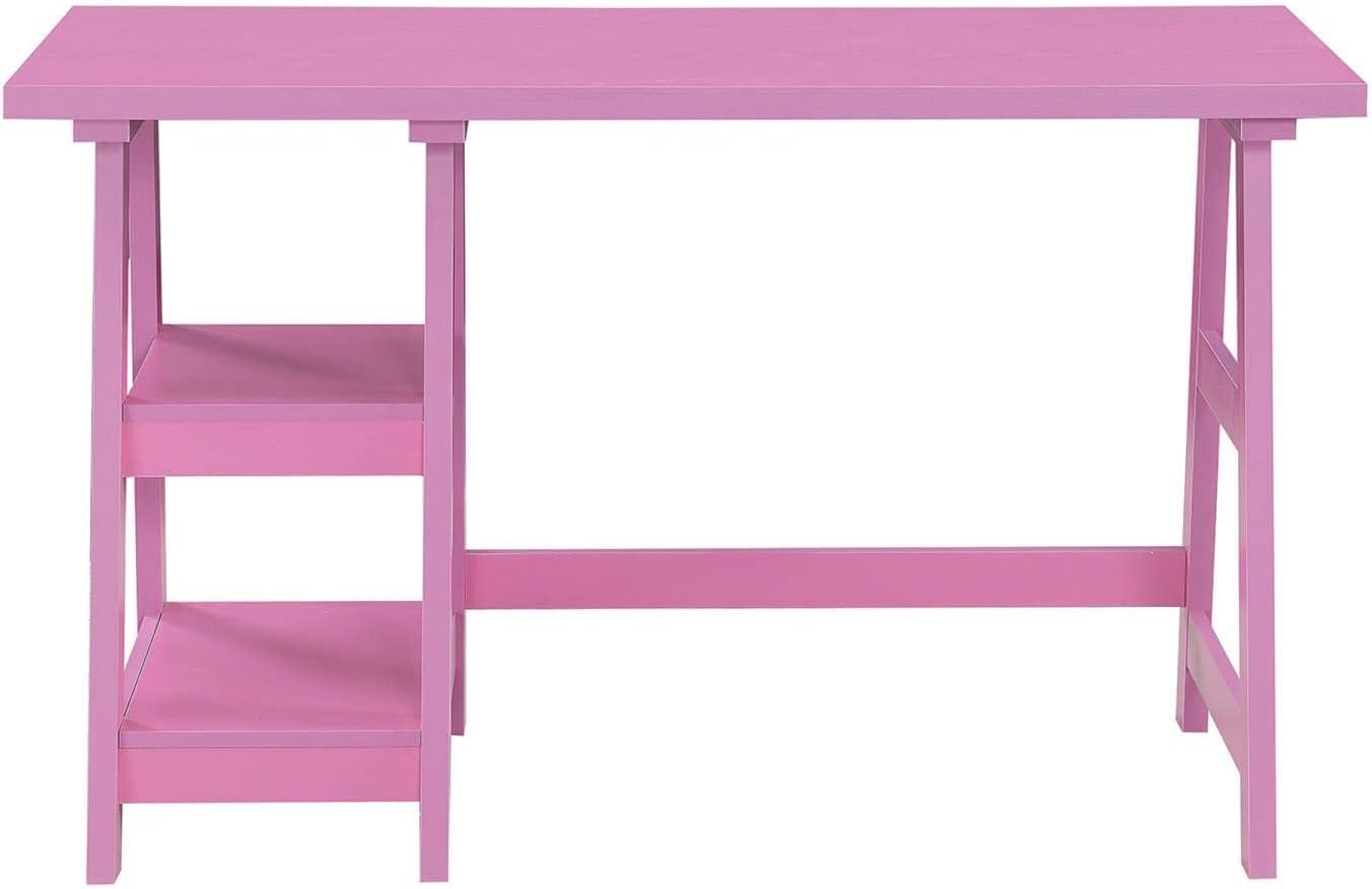 Convenience Concepts Designs2Go 29.25" Tall Trestle Desk with Shelves, Pink