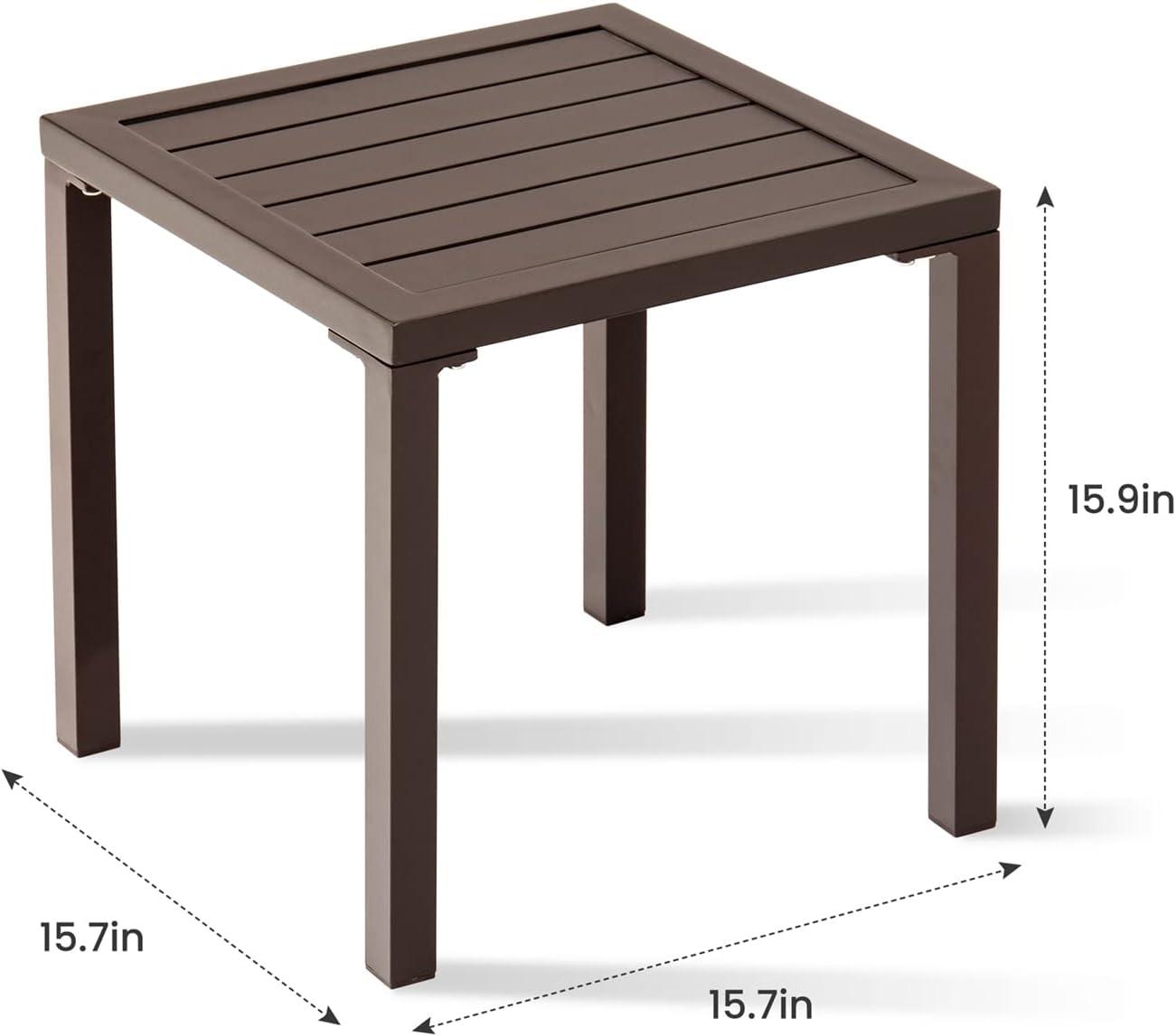 Crestlive Products Outdoor End Table Aluminum Square Patio Side Table - 15.7" L x 15.7" W x 15.9" H 1-Piece, Brown