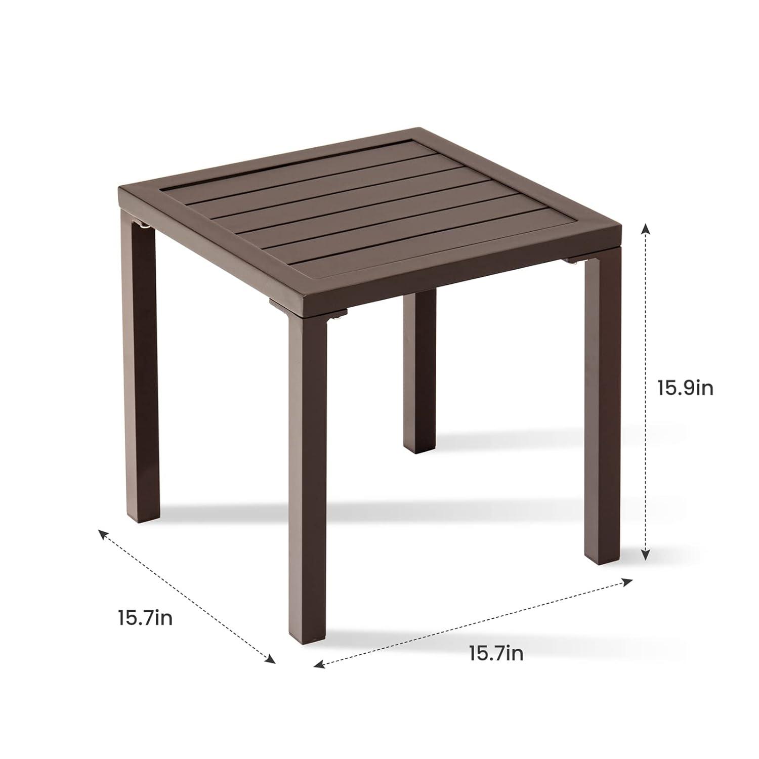 Crestlive Products Outdoor End Table Aluminum Square Patio Side Table - 15.7" L x 15.7" W x 15.9" H 1-Piece, Brown