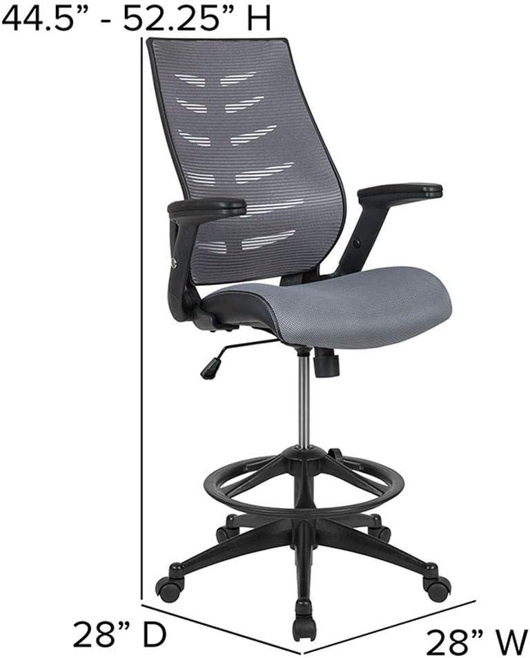 Flash Furniture High Back Mesh Spine-Back Ergonomic Drafting Chair with Adjustable Foot Ring and Adjustable Flip-Up Arms