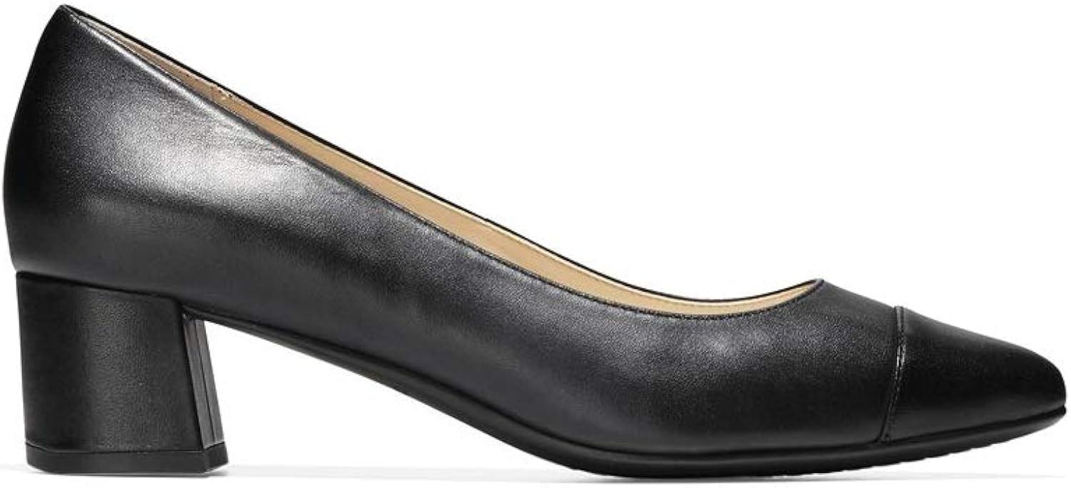 Black Genuine Leather Block Heel Formal Pumps