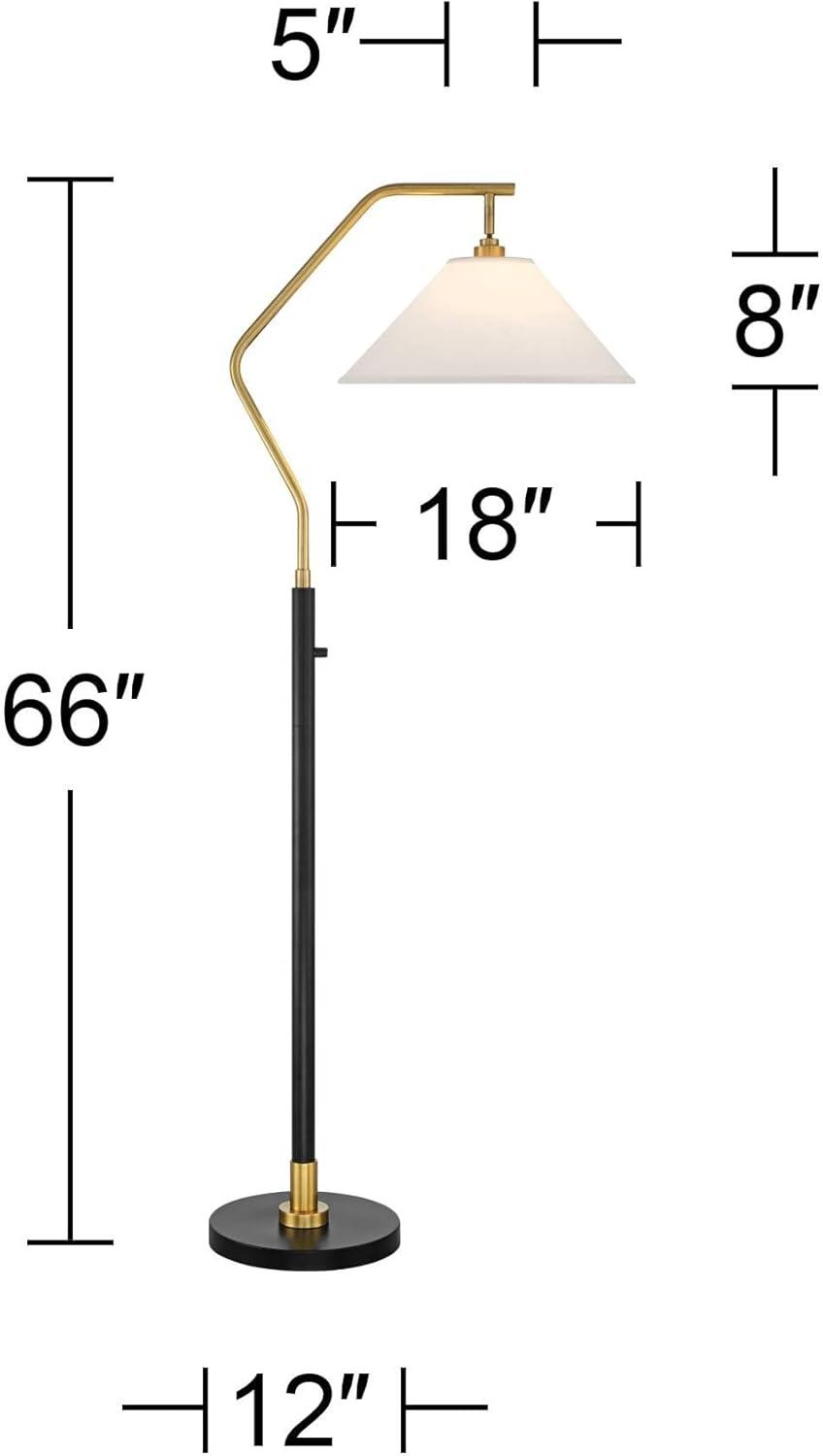 Possini Euro Design Rook Mid Century Modern 66" Tall Standing Floor Lamp Light Curved Chairside Arc with Dimmer Gold Black Metal Living Room Bedroom