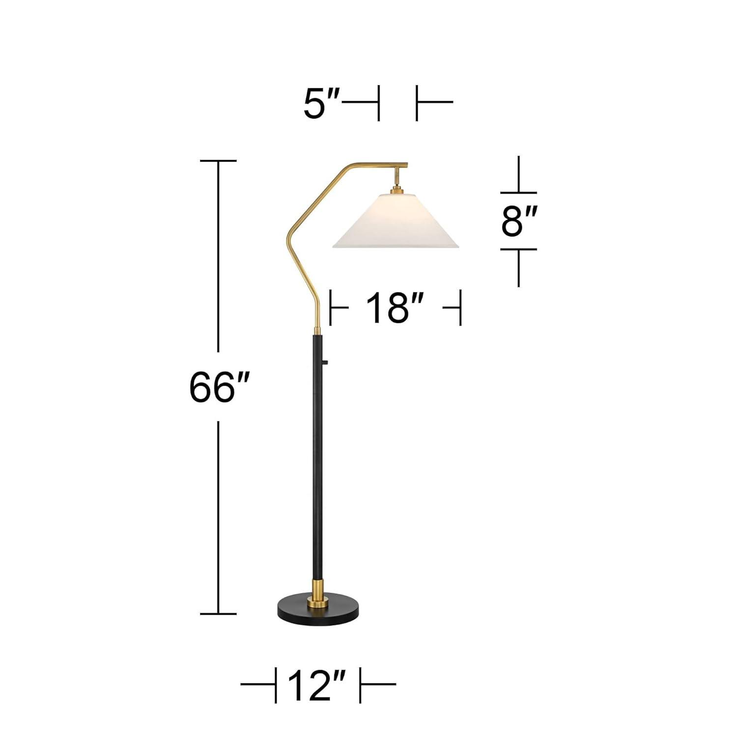 Possini Euro Design Rook Mid Century Modern 66" Tall Standing Floor Lamp Light Curved Chairside Arc with Dimmer Gold Black Metal Living Room Bedroom