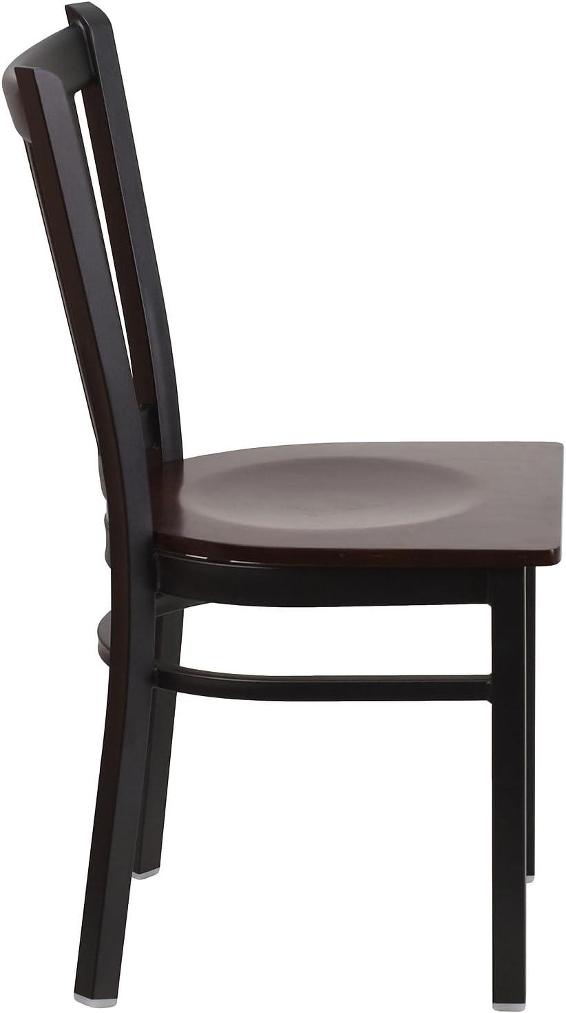 Flash Furniture 2 Pack HERCULES Series Black Vertical Back Metal Restaurant Chair - Walnut Wood Seat