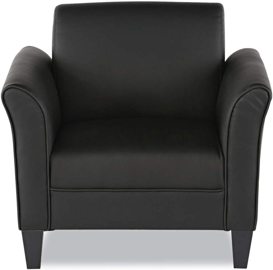 Classic Black Leather Club Chair with Wood Pyramid Legs