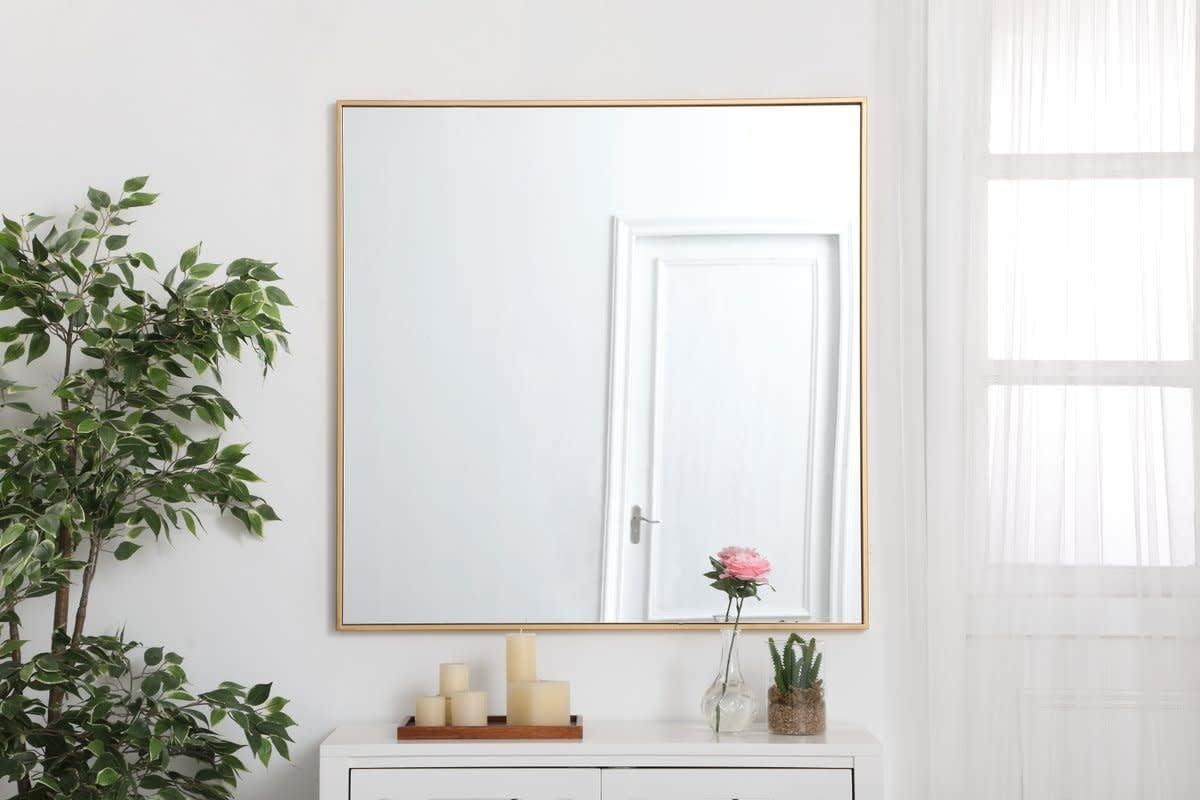 Metal frame square mirror 36 inch in Brass