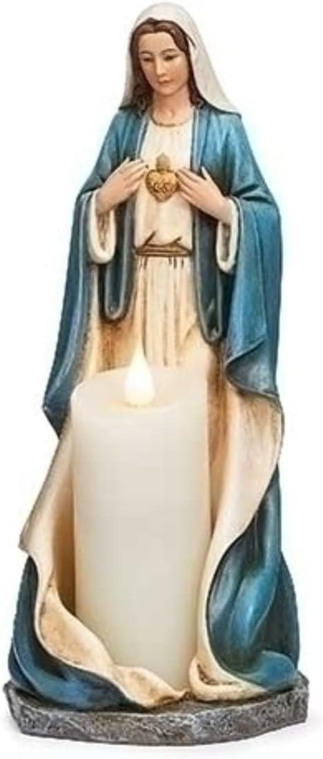 Roman Joseph's Studio, 9.75" H Immaculate Heart of Mary Flamelass Candle Holder, Religious Home Décor, Devout Gift, Prayerful Inspiration