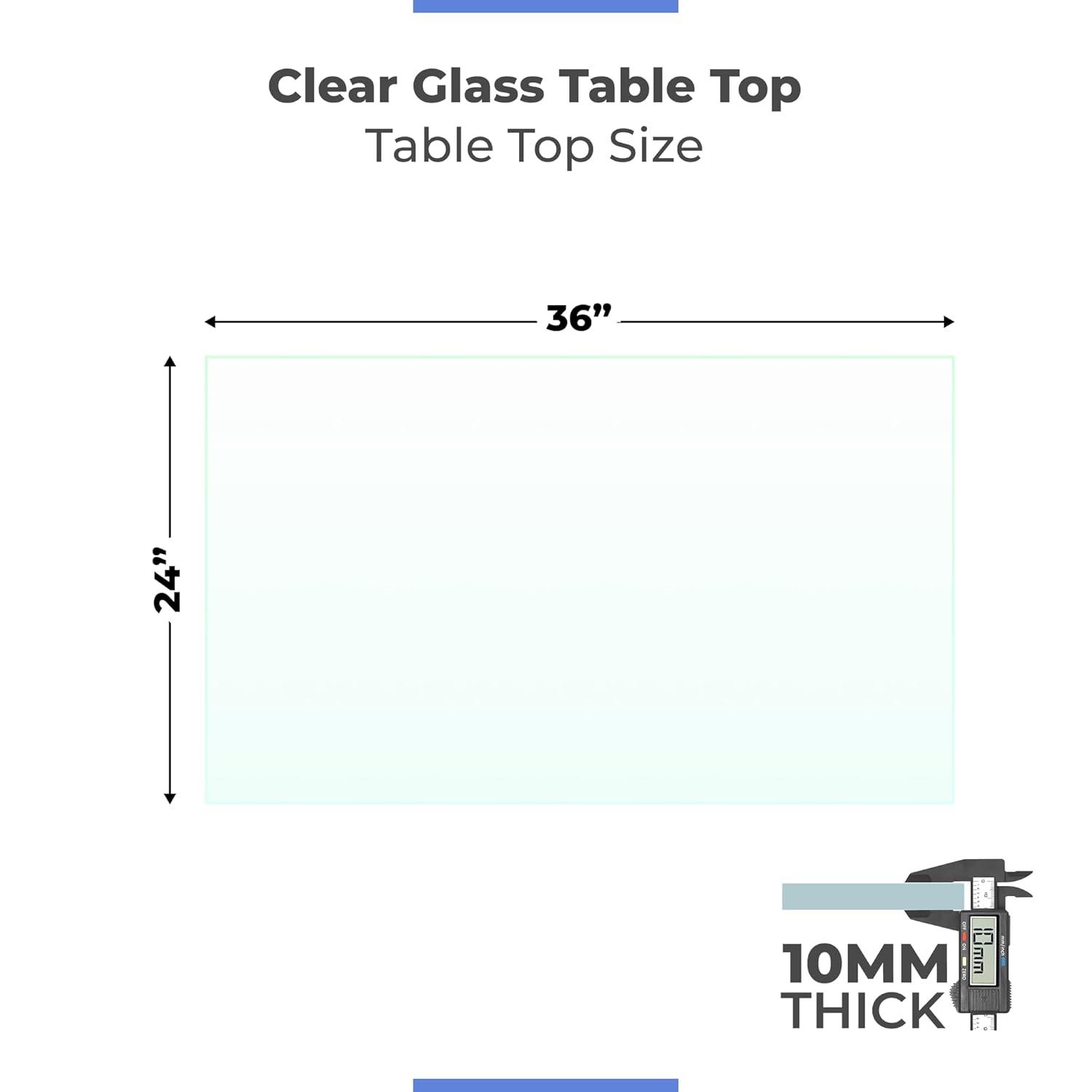 24 x 36 Inch Rectangle Glass Table Top 3/8 Inch Thick Clear Tempered Glass With Bevel Edge Polished Radius Corners