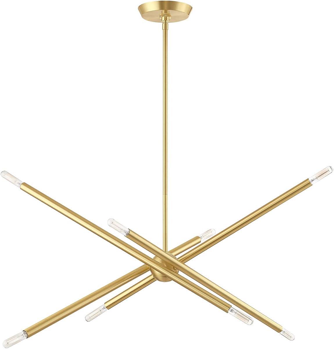 Soho Satin Brass 8-Light Linear Chandelier with Crystal Accents