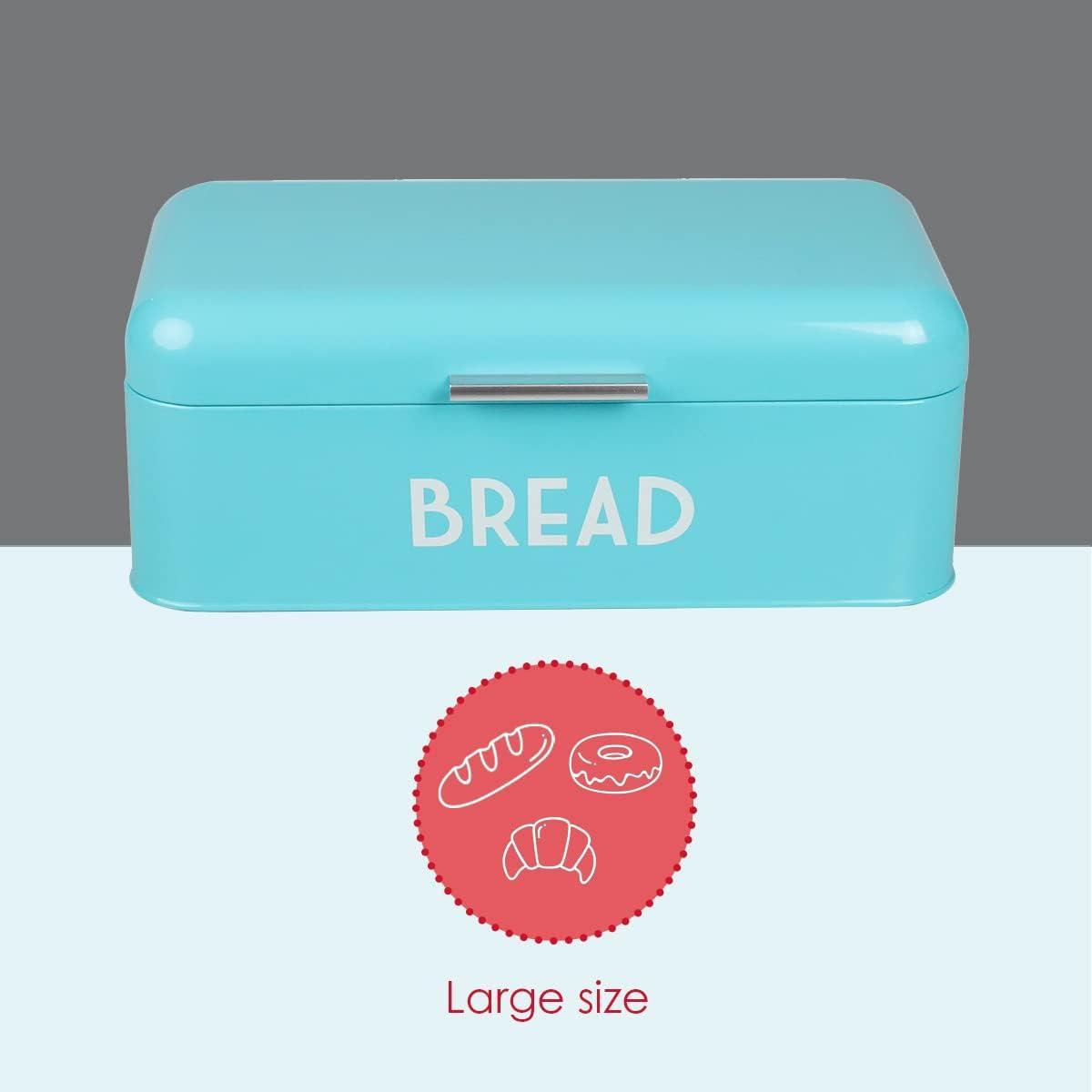 Retro Blue Powder Coated Steel Bread Box with Handle