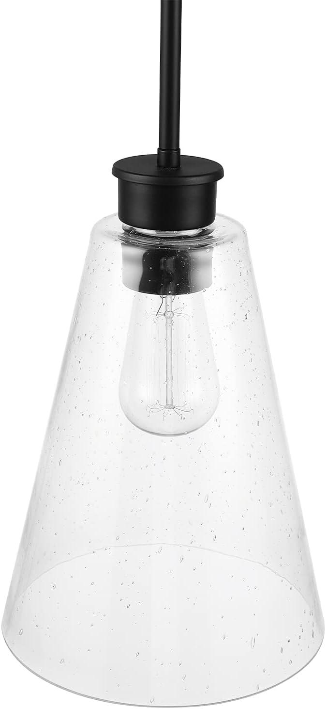 Globe Electric Gizele 1-Light Matte Black Pendant Lighting with Seeded Glass Shade and Bulb Included, 61258