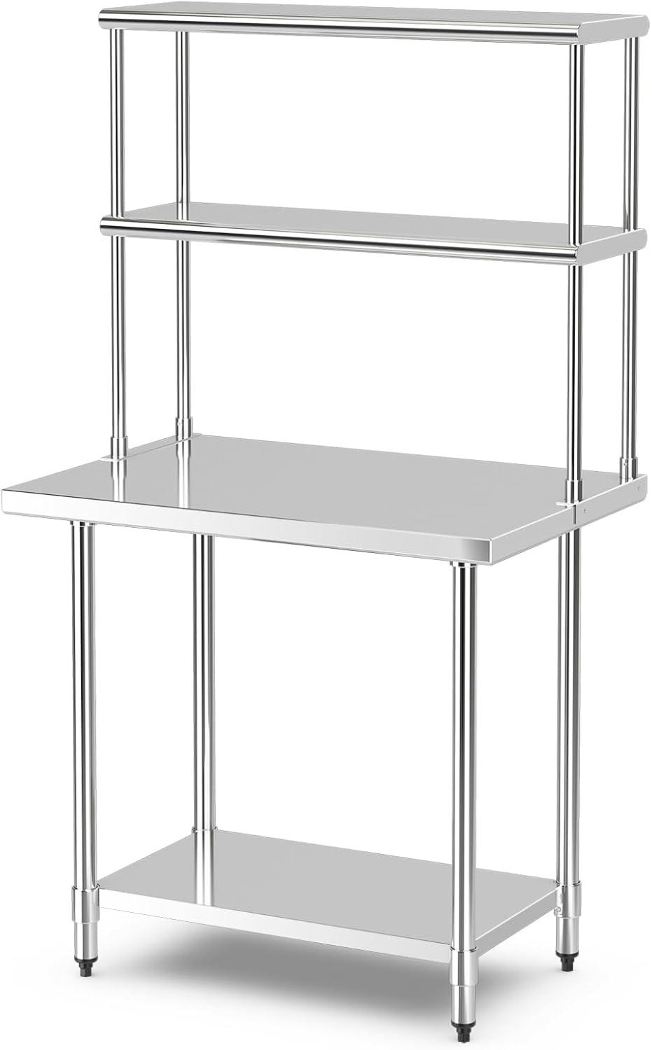 Costway Stainless Steel Table with Overshelves 36'' X 24'' Work Table with 36'' X 12'' Shelf