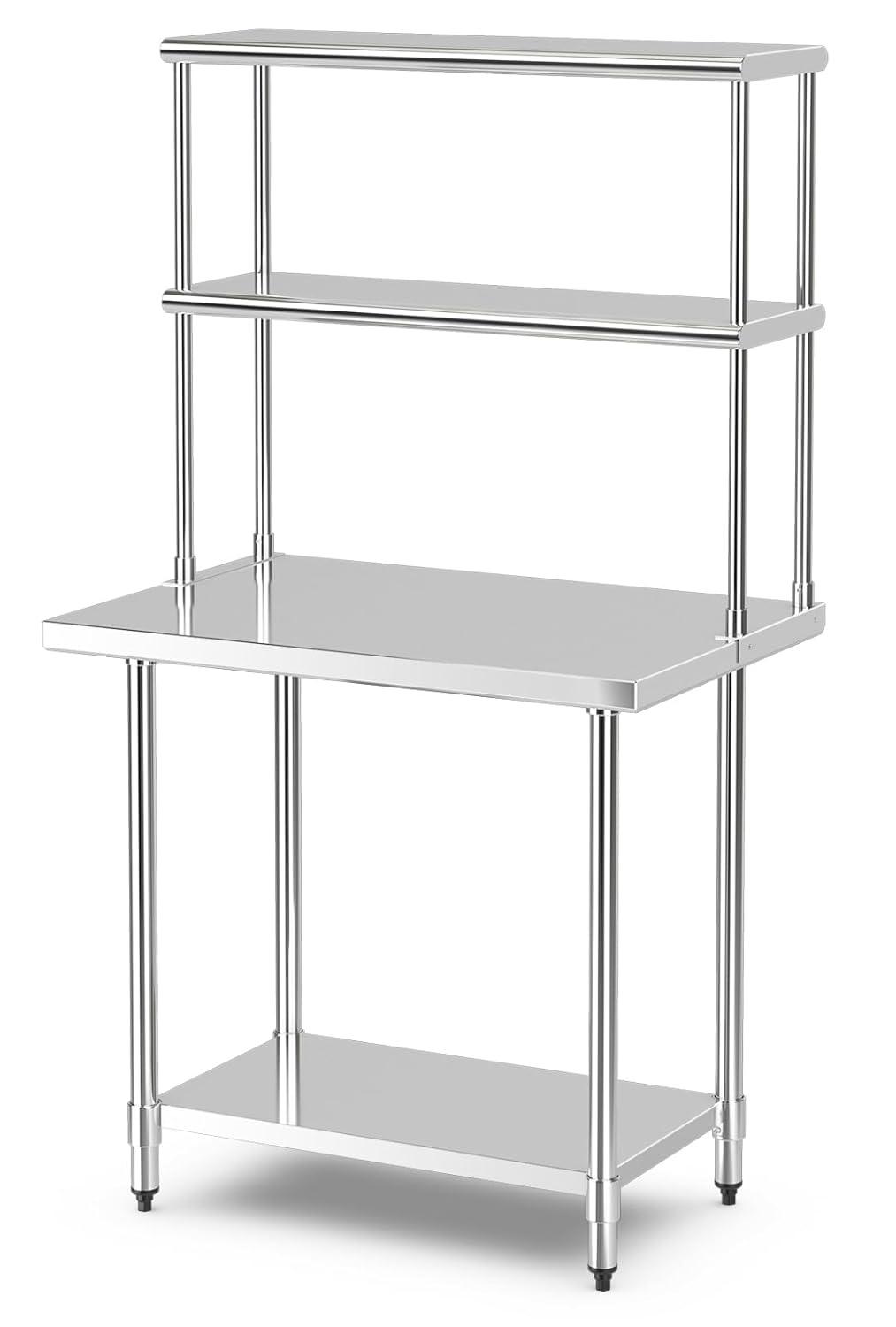 Costway Stainless Steel Table with Overshelves 36'' X 24'' Work Table with 36'' X 12'' Shelf